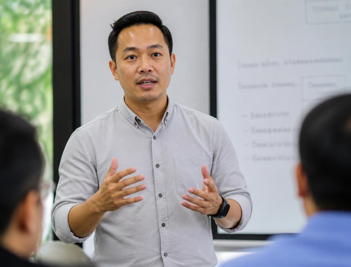 Simulasi presentasi: struktur pesan, tempo, dan gestur.